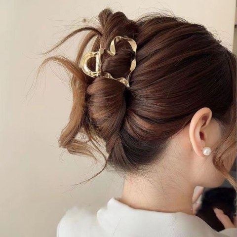 SPINKA DO WŁOSÓW KLAMRA ZŁOTE SERCE, METALOWA MOCNA XL 5,5CM SP374