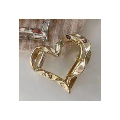 SPINKA DO WŁOSÓW KLAMRA ZŁOTE SERCE, METALOWA MOCNA XL 5,5CM SP374