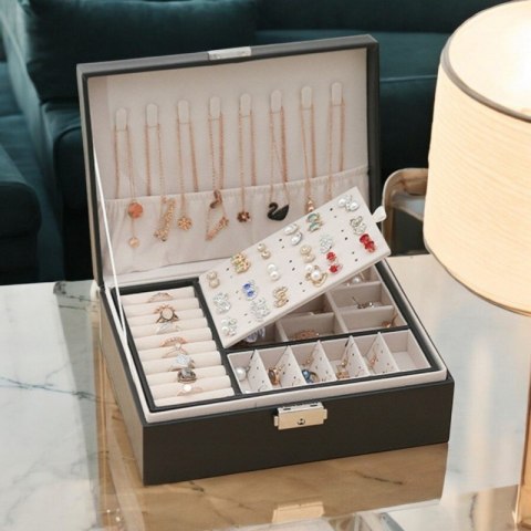 SZKATUŁKA NA BIŻUTERIĘ, ETUI, ORGANIZER, PUDEŁKO CZARNA PD155CZ