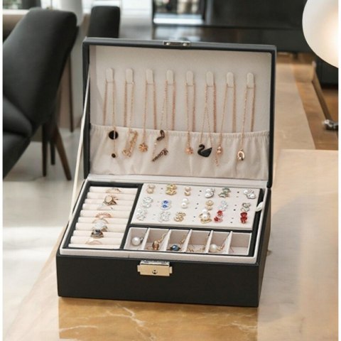 SZKATUŁKA NA BIŻUTERIĘ, ETUI, ORGANIZER, PUDEŁKO CZARNA PD155CZ