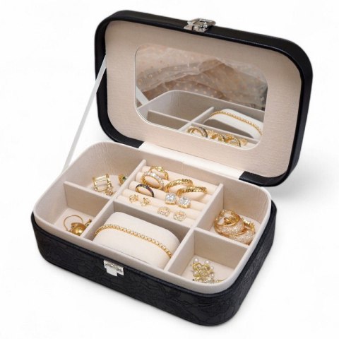 SZKATUŁKA NA BIŻUTERIĘ, ETUI, ORGANIZER, PUDEŁKO CZARNA KORONKA PD157CZ