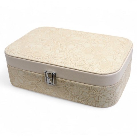SZKATUŁKA NA BIŻUTERIĘ, ETUI, ORGANIZER, PUDEŁKO KREMOWA KORONKA PD157K