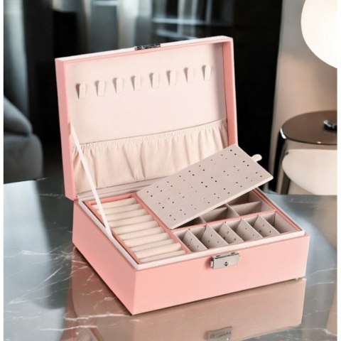 SZKATUŁKA NA BIŻUTERIĘ, ETUI, ORGANIZER, PUDEŁKO RÓŻOWA PD155R