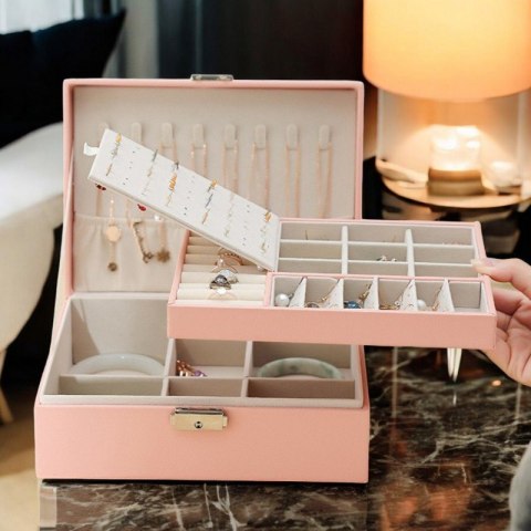 SZKATUŁKA NA BIŻUTERIĘ, ETUI, ORGANIZER, PUDEŁKO RÓŻOWA PD155R