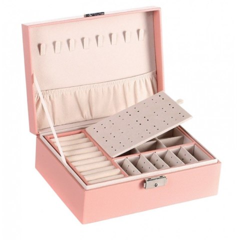SZKATUŁKA NA BIŻUTERIĘ, ETUI, ORGANIZER, PUDEŁKO RÓŻOWA PD155R