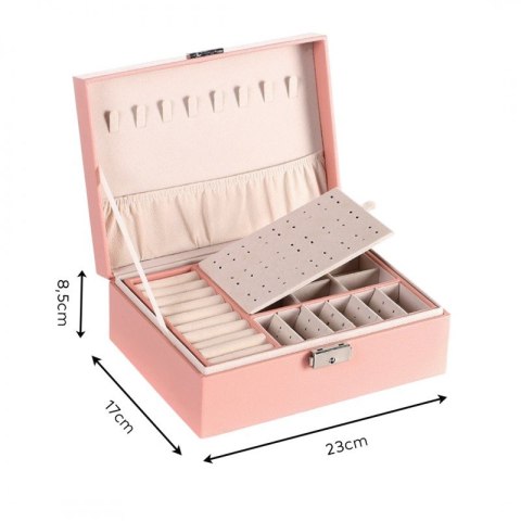 SZKATUŁKA NA BIŻUTERIĘ, ETUI, ORGANIZER, PUDEŁKO RÓŻOWA PD155R