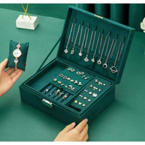 SZKATUŁKA NA BIŻUTERIĘ KUFEREK ETUI ORGANIZER BUTELKOWA ZIELEŃ PUDEŁKO PD133