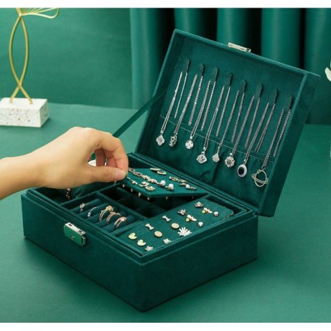 SZKATUŁKA NA BIŻUTERIĘ KUFEREK ETUI ORGANIZER BUTELKOWA ZIELEŃ PUDEŁKO PD133