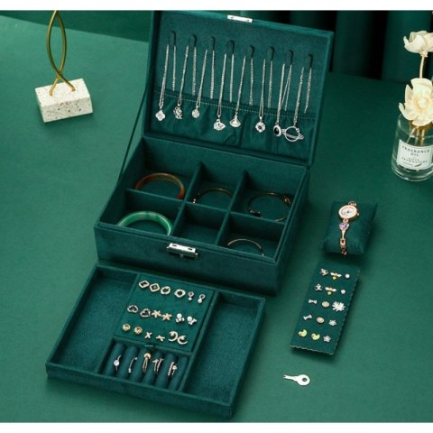SZKATUŁKA NA BIŻUTERIĘ KUFEREK ETUI ORGANIZER BUTELKOWA ZIELEŃ PUDEŁKO PD133