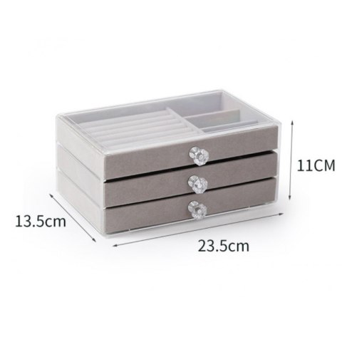 SZKATUŁKA NA BIŻUTERIĘ, KUFEREK TRANSPARENTNY WELUROWY KREM DIAMONDS 3 SZUFLADY PD152K