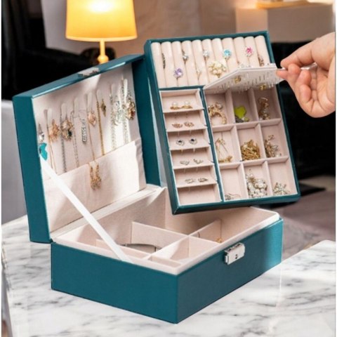 SZKATUŁKA NA BIŻUTERIĘ ZIELONA, ETUI, ORGANIZER, PUDEŁKO PD155ZIE