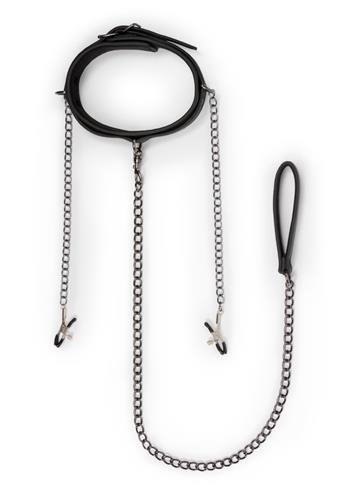 Wiązania-Leather Collar With Nipple Chains Wiązania-Leather Collar With Nipple Chains