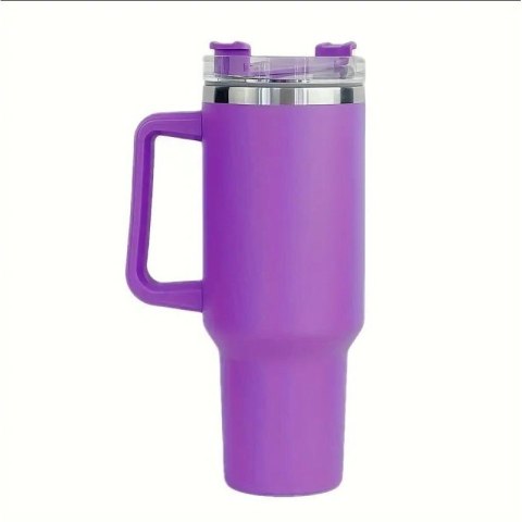 DUŻY POJEMNY KUBEK TERMICZNY Z UCHWYTEM I SŁOMKĄ TERMOS 1L FIOLETOWY CUP11