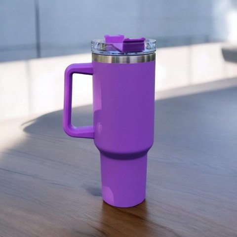 DUŻY POJEMNY KUBEK TERMICZNY Z UCHWYTEM I SŁOMKĄ TERMOS 1L FIOLETOWY CUP11