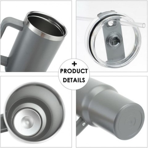 DUŻY POJEMNY KUBEK TERMICZNY Z UCHWYTEM I SŁOMKĄ TERMOS 1L FIOLETOWY CUP11