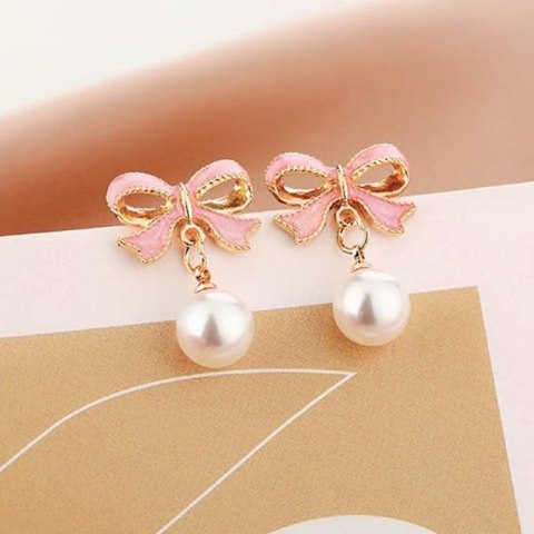 KOLCZYKI WISZĄCE, EFEKTOWNE PERŁOWE KULE Z KOKARDKAMI, K1691