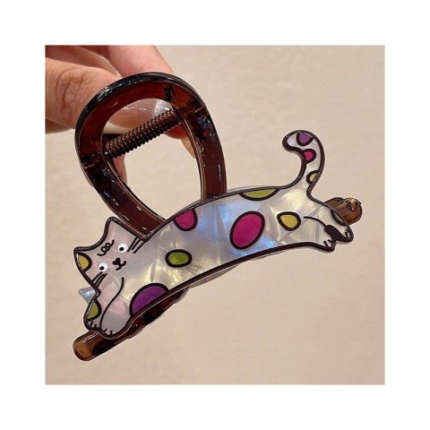 SPINKA KLAMRA DO WŁOSÓW BRĄZOWA XL KOT MASA PERŁOWA 8 CM SP369