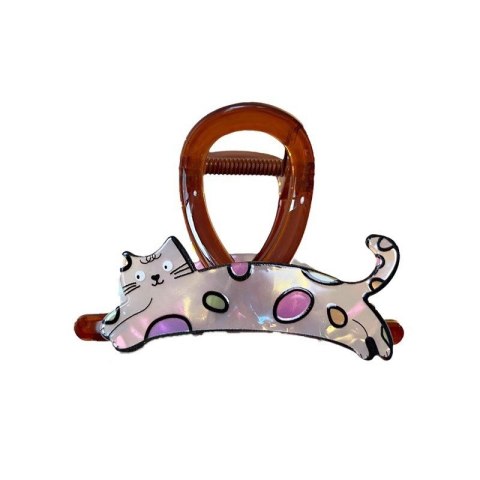 SPINKA KLAMRA DO WŁOSÓW BRĄZOWA XL KOT MASA PERŁOWA 8 CM SP369