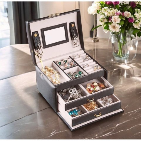 SZKATUŁKA NA BIŻUTERIĘ, KUFEREK W KOLORZE CZARNYM PD49CZ