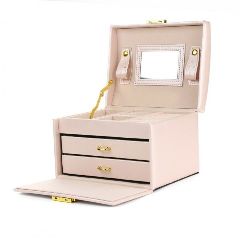 SZKATUŁKA NA BIŻUTERIĘ, KUFEREK W KOLORZE PUDROWEGO RÓŻU PD49PR