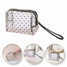 KOSMETYCZKA DAMSKA TRANSPARENTNA CZARNE SERCA 12CM X 18CM KS126