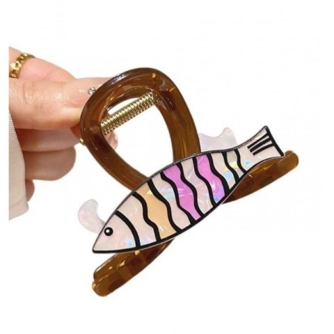 SPINKA KLAMRA DO WŁOSÓW BRĄZOWA XL KOT MASA PERŁOWA 8 CM SP369
