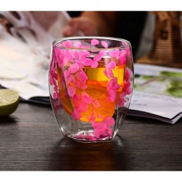 SZKLANKA TERMICZNA Z HORTENSJĄ W ŚRODKU RÓŻ Z BIELĄ 350 ML 1SZT SZK90