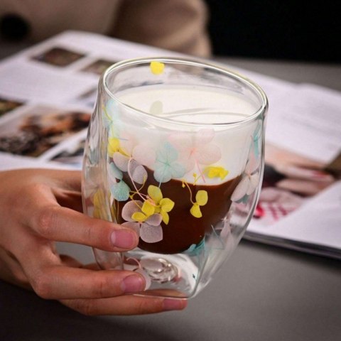 SZKLANKA TERMICZNA Z HORTENSJĄ ŻÓŁTĄ, NIEBIESKĄ I RÓŻOWĄ 350 ML 1SZT SZK88