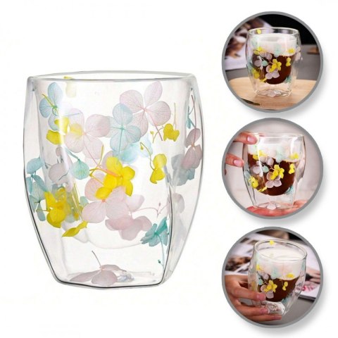 SZKLANKA TERMICZNA Z HORTENSJĄ ŻÓŁTĄ, NIEBIESKĄ I RÓŻOWĄ 350 ML 1SZT SZK88