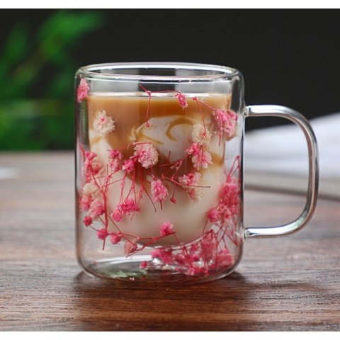 SZKLANKA TERMICZNA Z KWIATAMI W ŚRODKU, RÓŻ - 250 ML 1SZT SZK133