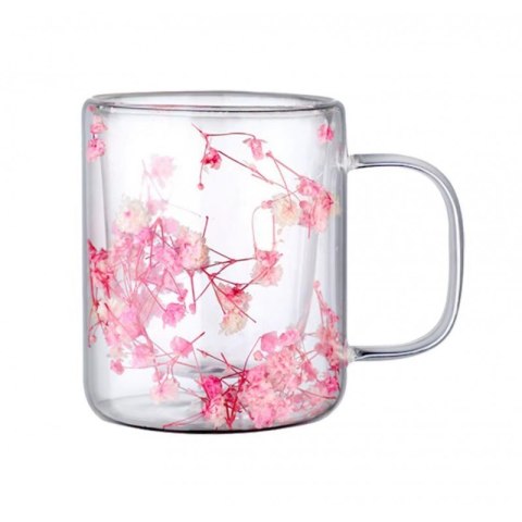 SZKLANKA TERMICZNA Z KWIATAMI W ŚRODKU, RÓŻ - 250 ML 1SZT SZK133