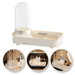 ORGANIZER NA PĘDZLE, KOSMETYKI, RYFLOWANY OBROTOWY KREMOWY 33,5X28X14 CM CB69