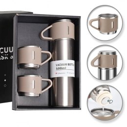 ZESTAW TERMOS Z 3 KUBKAMI ZAPAKOWANY NA PREZENT, 500ML BEŻOWY BD24BEZ