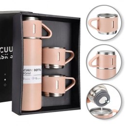 ZESTAW TERMOS Z 3 KUBKAMI ZAPAKOWANY NA PREZENT, 500ML RÓŻOWY BD24R