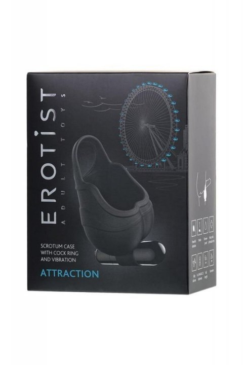 EROTIST Scrotum cover with an erection ring and vibration Attraction, silicone, black, 6.5 cm EROTIST Scrotum cover with an erection ring and vibration Attraction, silicone, black, 6.5 cm
