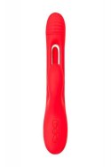 JOS Vibrator with clitoral stimulator Patti with moving tongue, silicone, red, 24 cm
