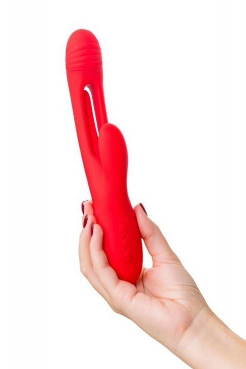JOS Vibrator with clitoral stimulator Patti with moving tongue, silicone, red, 24 cm JOS Vibrator with clitoral stimulator Patti with moving tongue, silicone, red, 24 cm