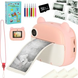 APARAT FOTOGRAFICZNY NATYCHMIASTOWY DRUKARKA TERMICZNA + WKŁADY KARTA 32GB RÓŻOWY MIŚ