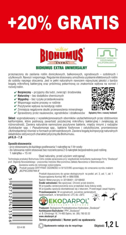 EKODARPOL BIOHUMUS EXTRA Uniwersalny 1L + 20% gratis EKODARPOL BIOHUMUS EXTRA Uniwersalny 1L + 20% gratis