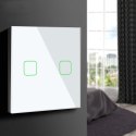 Dotykowy włącznik światła Maclean, podwójny, SMART, Tuya APP, szklany, biały z kwadratowym podśw. przycisku, 86x86mm, MCE717W