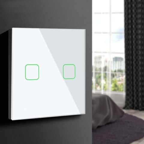 Dotykowy włącznik światła Maclean, podwójny, SMART, Tuya APP, szklany, biały z kwadratowym podśw. przycisku, 86x86mm, MCE717W Dotykowy włącznik światła Maclean, podwójny, SMART, Tuya APP, szklany, biały z kwadratowym podśw. przycisku, 86x86mm, MCE717W