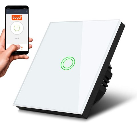 Dotykowy włącznik światła Maclean, pojedynczy, SMART, Tuya APP, szklany, biały z okrągłym podśw. przycisku, 86x86mm, MCE715W Dotykowy włącznik światła Maclean, pojedynczy, SMART, Tuya APP, szklany, biały z okrągłym podśw. przycisku, 86x86mm, MCE715W