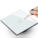 Dotykowy włącznik światła Maclean, pojedynczy, SMART, Tuya APP, szklany, biały z okrągłym podśw. przycisku, 86x86mm, MCE715W