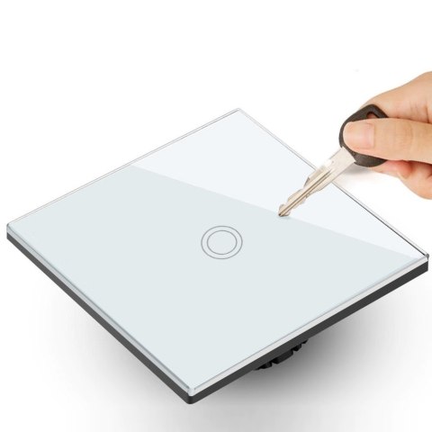 Dotykowy włącznik światła Maclean, pojedynczy, SMART, Tuya APP, szklany, biały z okrągłym podśw. przycisku, 86x86mm, MCE715W Dotykowy włącznik światła Maclean, pojedynczy, SMART, Tuya APP, szklany, biały z okrągłym podśw. przycisku, 86x86mm, MCE715W