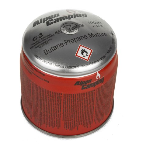 Kartusz gazowy 190G IK006 Alpen Camping. certyfikat: Pi 0437, zgodny z normą EN417, propan-butan, zakres -10°c do+ 40°c, system Kartusz gazowy 190G IK006 Alpen Camping. certyfikat: Pi 0437, zgodny z normą EN417, propan-butan, zakres -10°c do+ 40°c, system