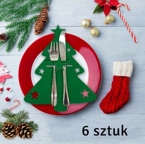BQ86 Kieszonki na sztućce 6szt choinka zielona BQ86 Kieszonki na sztućce 6szt choinka zielona