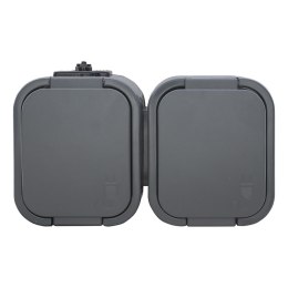 Gniazdo podwójne n/t 2P+Z, Schuko, bryzgoszczelne z klapką B2, IP54, NT-7B2, szary