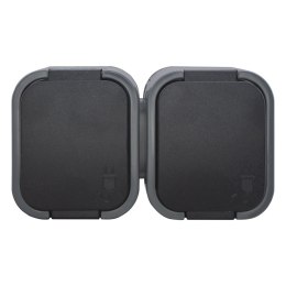 Gniazdo podwójne n/t 2P+Z, Schuko, bryzgoszczelne z klapką B2, IP54, NT-7B2, szary/czarny
