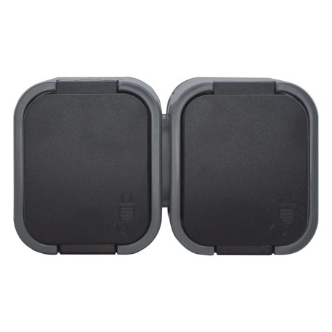 Gniazdo podwójne n/t 2P+Z, Schuko, bryzgoszczelne z klapką B2, IP54, NT-7B2, szary/czarny Gniazdo podwójne n/t 2P+Z, Schuko, bryzgoszczelne z klapką B2, IP54, NT-7B2, szary/czarny