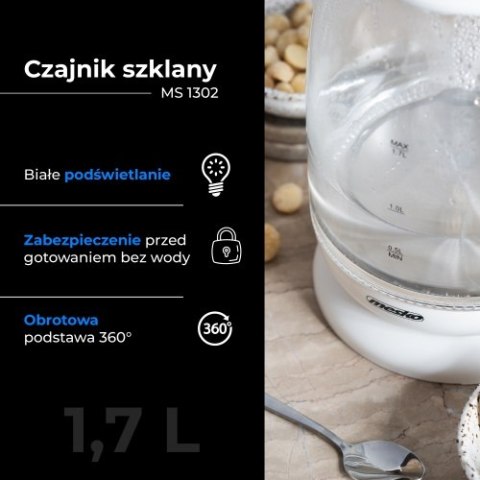 MS 1302 WHITE CZAJNIK SZKLANY 1,7 L MS 1302 WHITE CZAJNIK SZKLANY 1,7 L